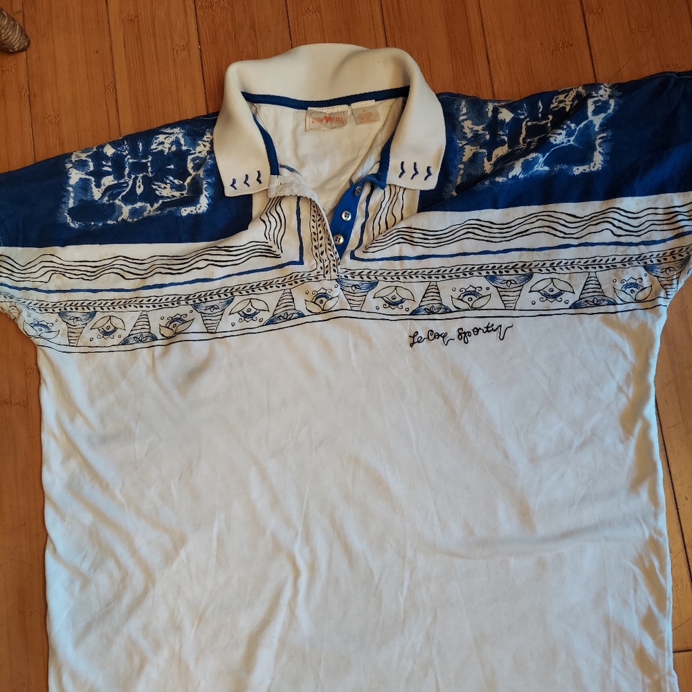 Blue white sport top short sleeve le Coq sportif by warm heart medium